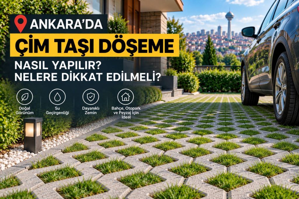 Ankara çim taşı döşeme uygulaması ve yeşil alanlı otopark