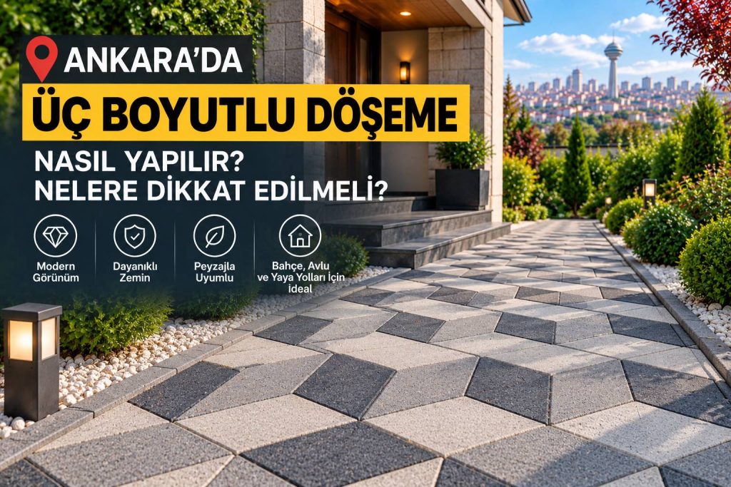 Ankara üç boyutlu döşeme uygulaması ve geometrik taşlı yürüyüş yolu